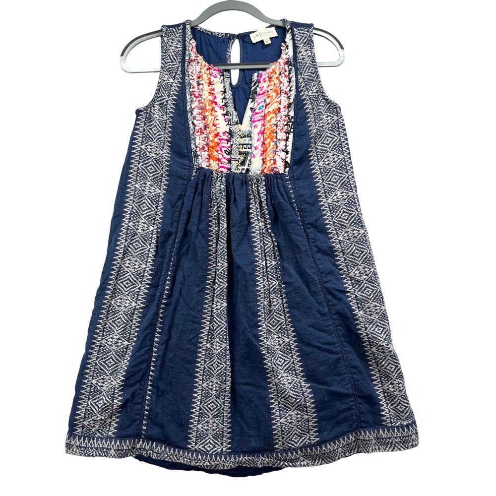 Philosophy‎ Dress Womens PS Navy Blue Sleeveless Aztec Embroidered Boho Sundress